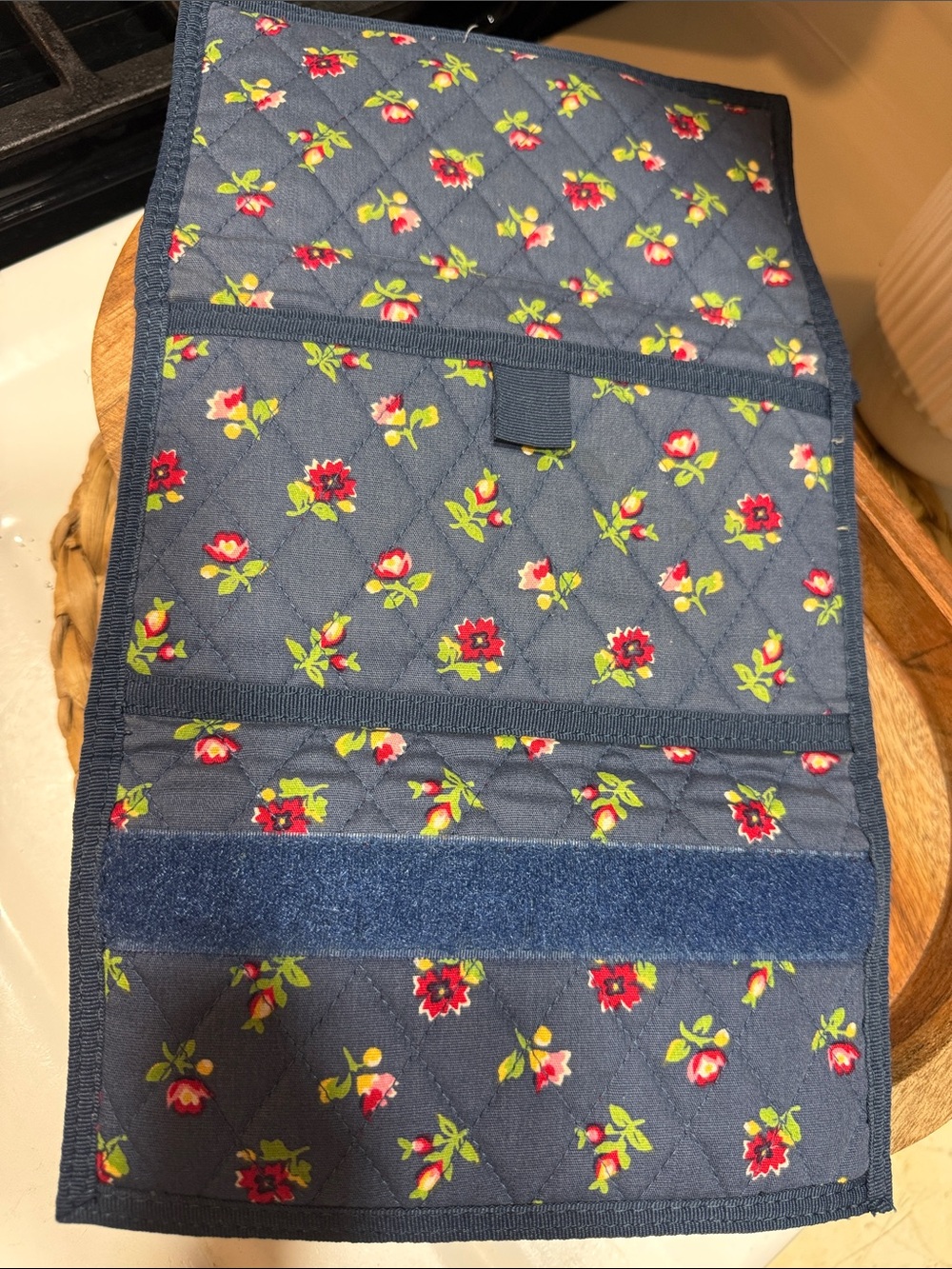 Vintage Navy Floral Quilted Tablet Sleeve with Red & Green Accents